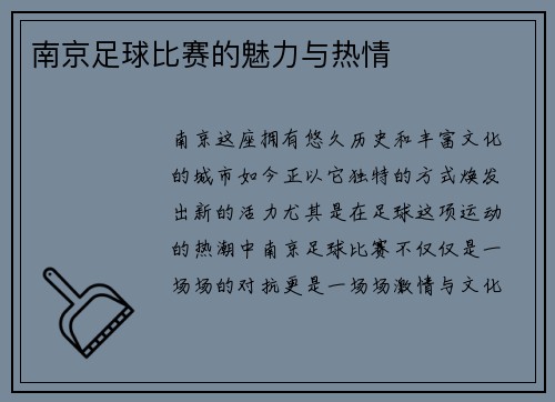 南京足球比赛的魅力与热情