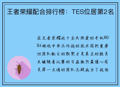 王者荣耀配合排行榜：TES位居第2名